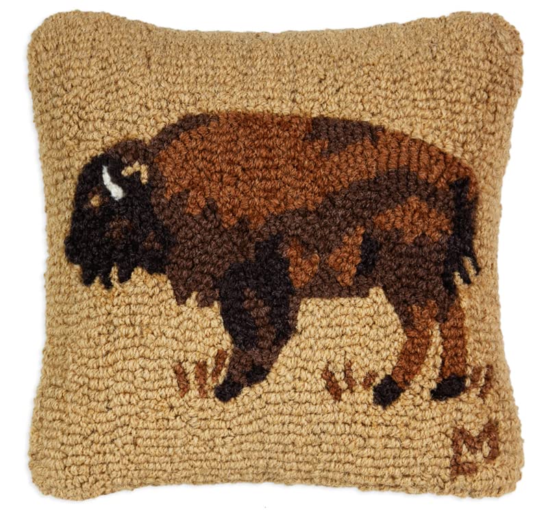 Hand-Hooked Wool Throw Pillow – Gold Buffalo 14x14