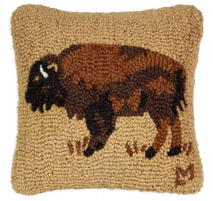 Hand-Hooked Wool Throw Pillow – Gold Buffalo 14x14
