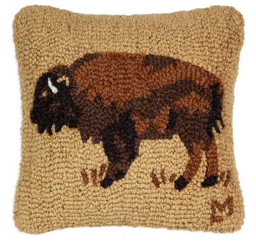 Hand-Hooked Wool Throw Pillow – Gold Buffalo 14x14