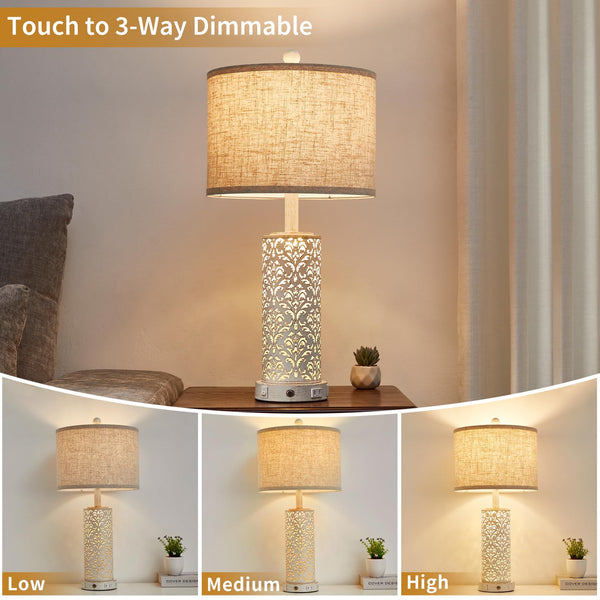 Farmhouse Touch Table Lamp with Nightlight, USB Ports & AC Outlet