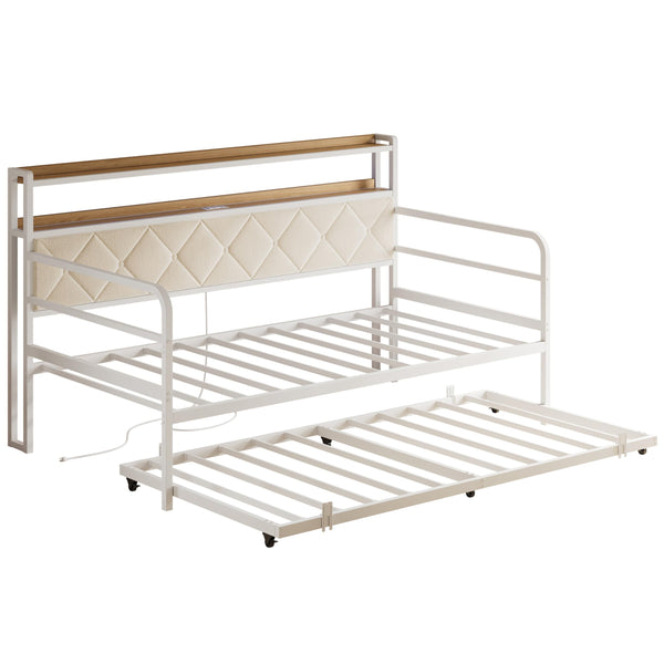 Twin Daybed with Trundle, LED Lights & Charging Station