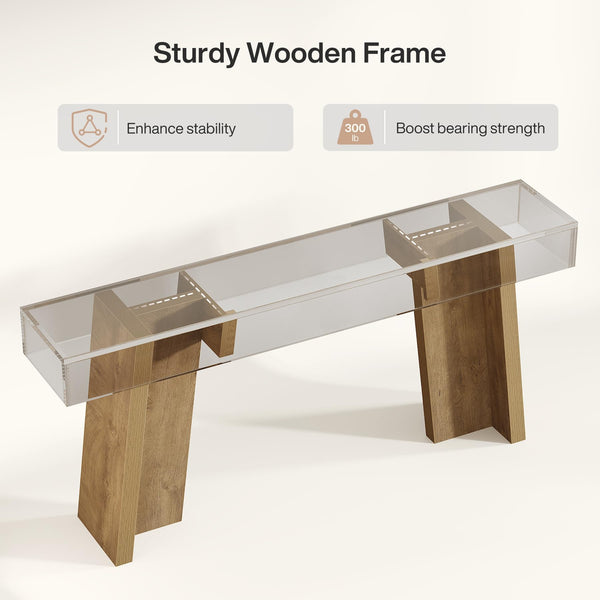 70.9-Inch Farmhouse Console Table – Entryway Sofa Table, Natural Wood Finish