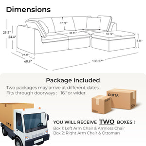 L-Shaped Modular Sectional Sofa with Ottoman – Chenille Fabric