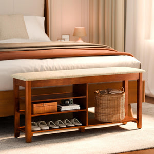 Entryway Shoe Bench with Flip-Top Storage, Cushion & Adjustable Shelves