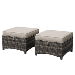 Outdoor Wicker Patio Ottomans Set of 2 with Cushion