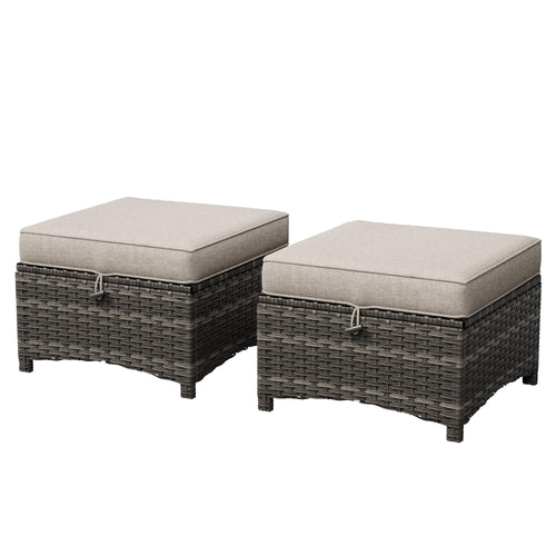 Outdoor Wicker Patio Ottomans Set of 2 with Cushion