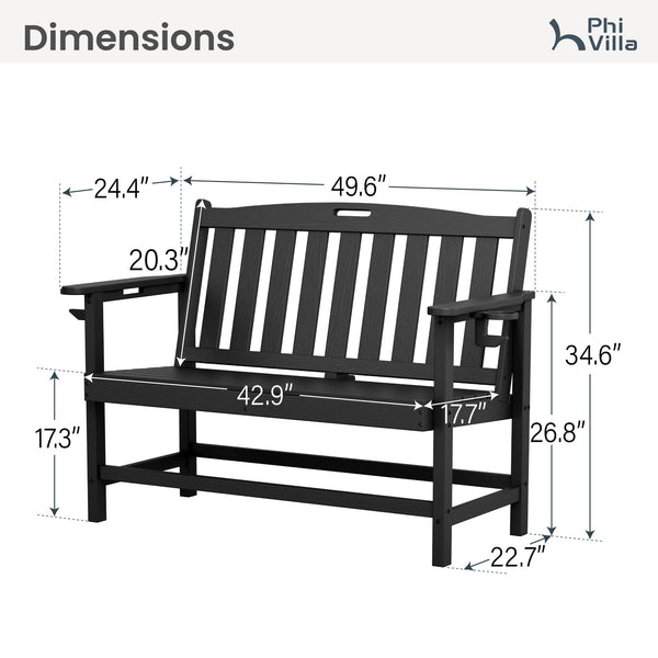 HDPE Outdoor Patio Bench with Armrests – 2-3 Person, 700 lbs Capacity