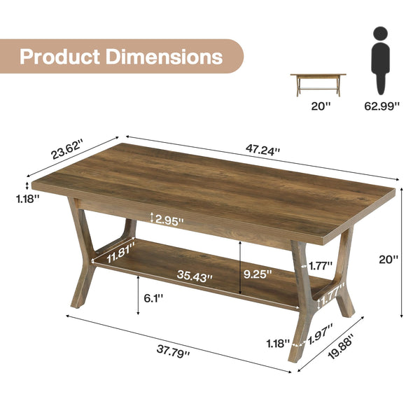 2-Tier Farmhouse Coffee Table with Storage Shelf