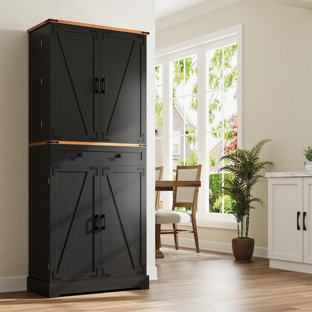 72" Farmhouse Pantry Cabinet with Drawer & Sliding Rack