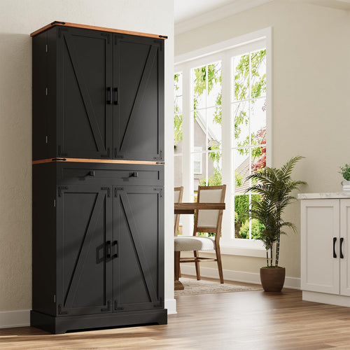 72" Farmhouse Pantry Cabinet with Drawer & Sliding Rack