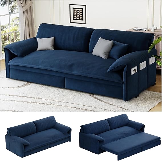 Queen Sleeper Sofa Bed – 3-in-1 Convertible Velvet Pull-Out Couch