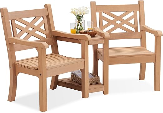 Outdoor Poly Lumber Loveseat with Center Table & Umbrella Hole