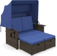 Outdoor Rattan Daybed with Retractable Canopy & Adjustable Backrests