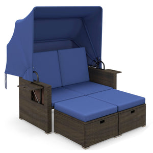 Outdoor Rattan Daybed with Retractable Canopy & Adjustable Backrests