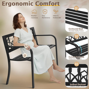 Outdoor Metal Patio Bench with Floral Backrest