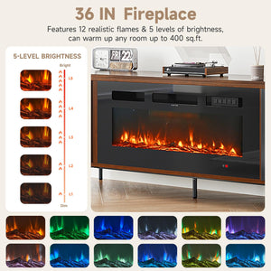 70" Fluted TV Stand with Electric Fireplace