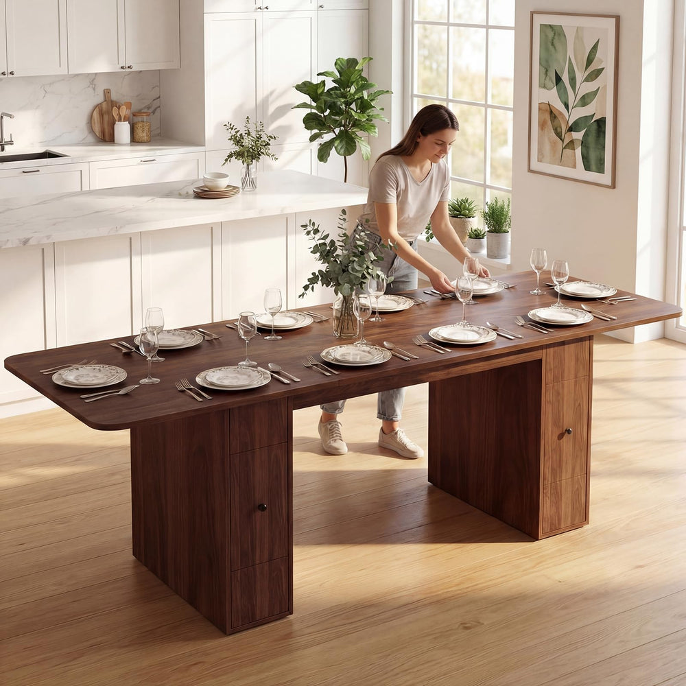 Extendable Dining Table 63–79 Inch with Drawers and Removable Leaf