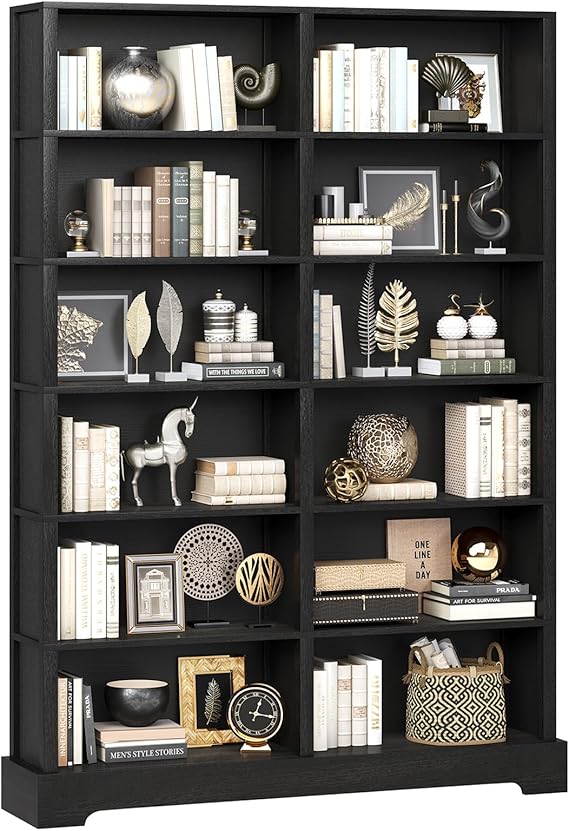76" Tall 6-Tier Wood Bookcase with 12 Compartments