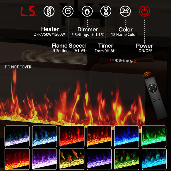 80" Fireplace TV Stand with RGB LED & Glass Doors