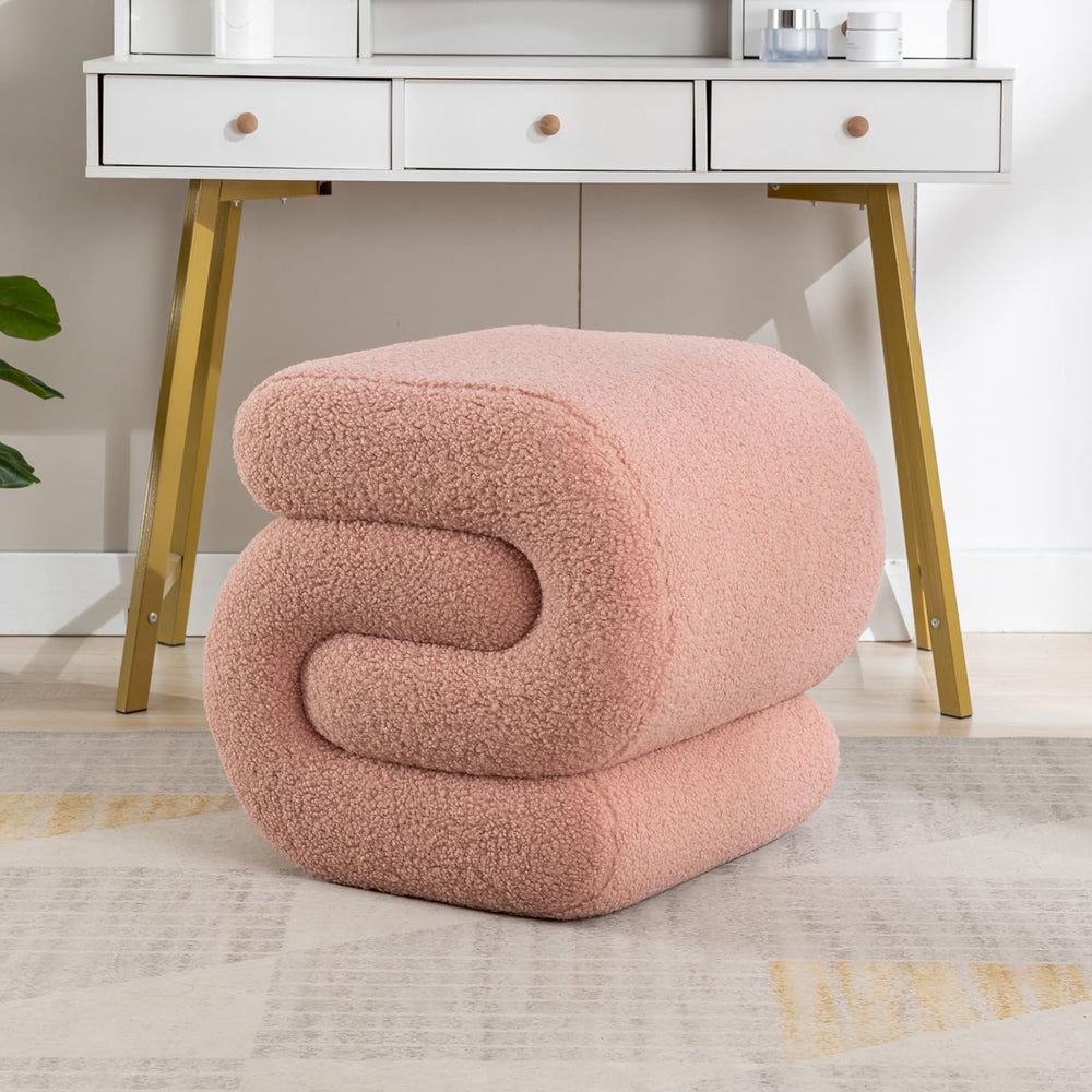 S-Shaped Sherpa Vanity Ottoman Stool