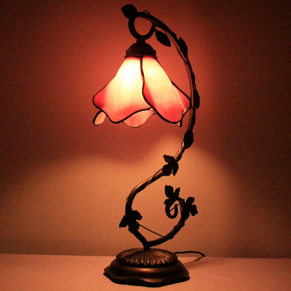 Tiffany Style Pink Stained Glass Table Lamp 21 Inch