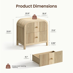 2-Drawer Nightstand with Wave-Fluted Front & Curved Top