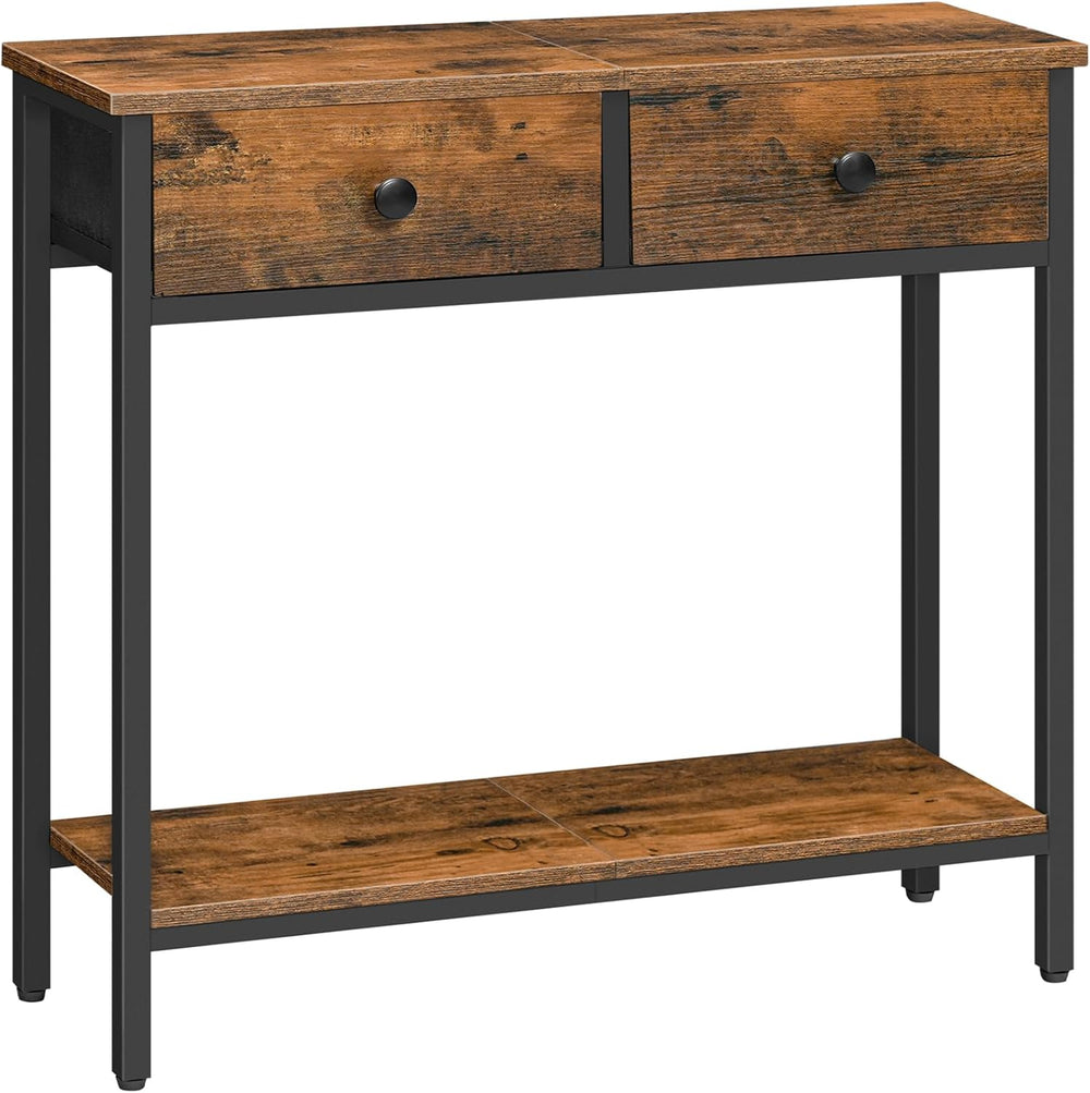Narrow Console Table with 2 Fabric Drawers & 2-Tier Storage Shelves