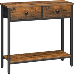 Narrow Console Table with 2 Fabric Drawers & 2-Tier Storage Shelves
