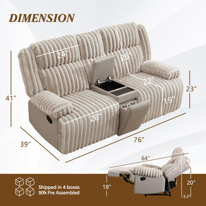 Oversized Manual Double Recliner Loveseat with Wireless Charger & Cup Holders