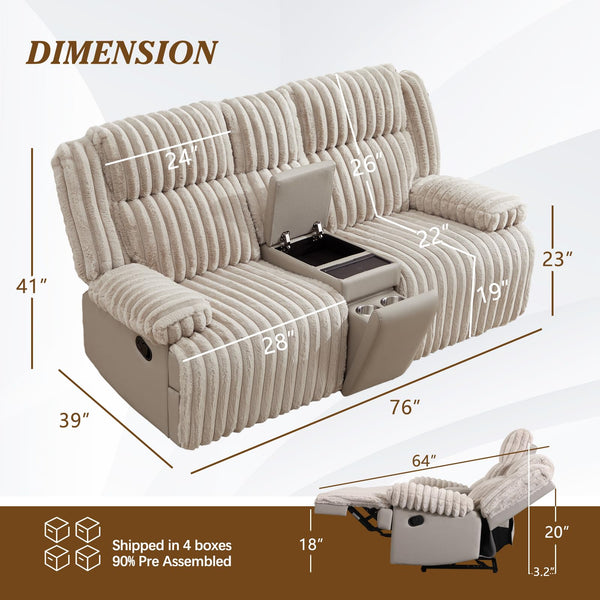 Oversized Manual Double Recliner Loveseat with Wireless Charger & Cup Holders
