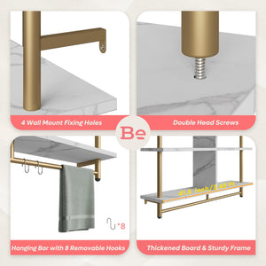 3-Tier Wall Mounted Floating Pipe Shelf with Hooks