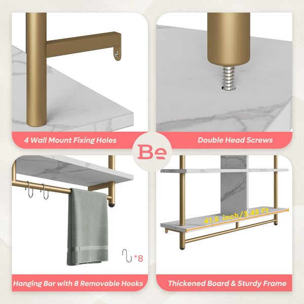 3-Tier Wall Mounted Floating Pipe Shelf with Hooks