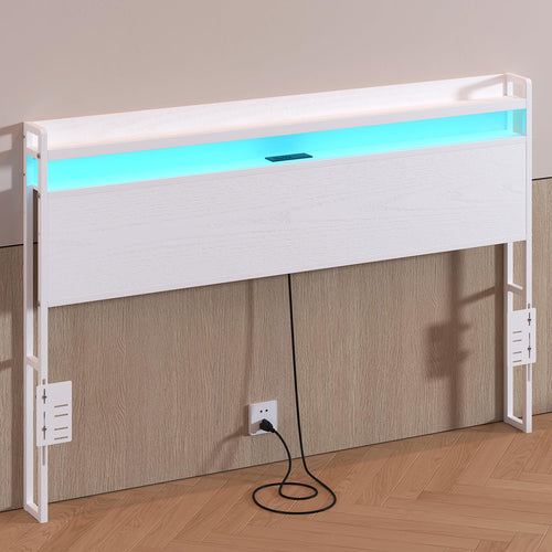 Full Size Headboard with Outlets, USB, LED Light & Storage Shelf