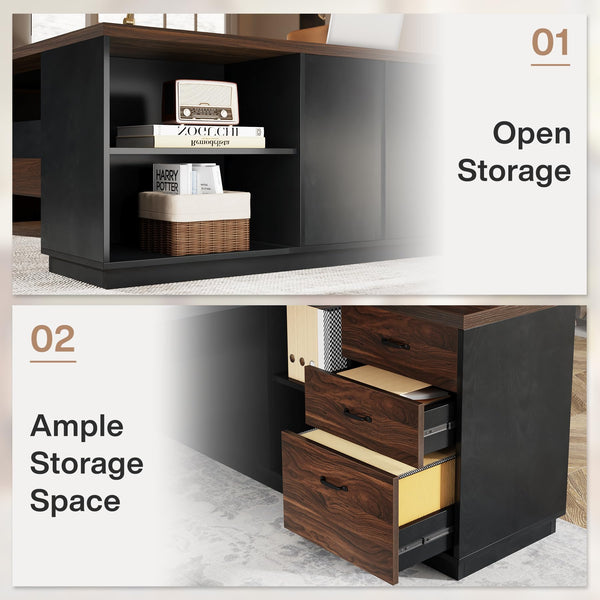 L-Shaped Executive Desk with Drawers and File Cabinet