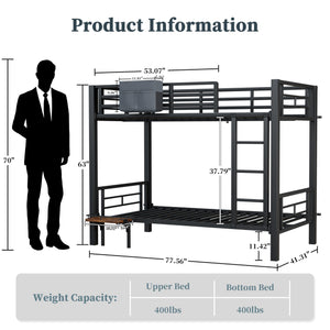 Heavy Duty Metal Bunk Bed Twin Over Twin with Desk, Storage & Convertible Design