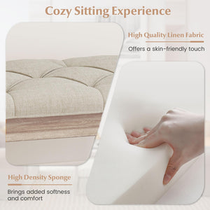 47.5" Tufted Upholstered Bench with Rubber Wood Frame