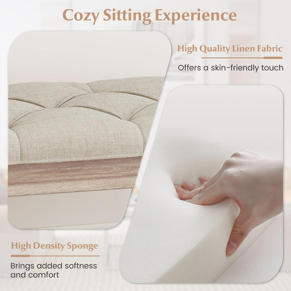 47.5" Tufted Upholstered Bench with Rubber Wood Frame
