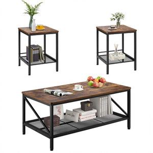 3-Piece Industrial Coffee & End Table Set