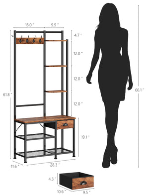 4-in-1 Entryway Hall Tree with Bench, Coat Rack & Shoe Storage