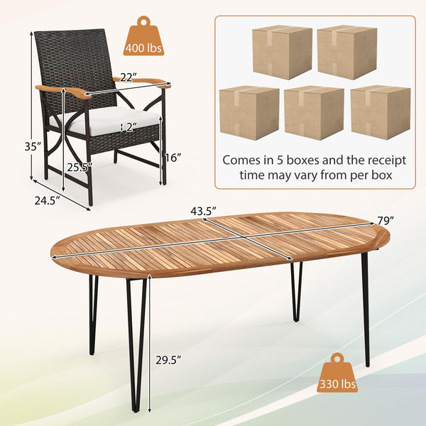 9-Piece Outdoor Wicker Dining Set with Acacia Wood Table
