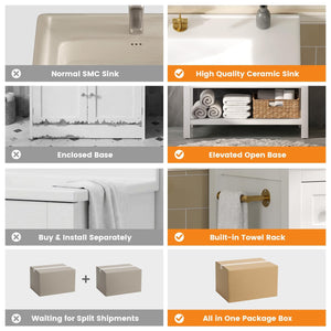 30-Inch Bathroom Vanity with Sink, Towel Holder & 3 Drawers – White