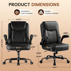 Ergonomic Leather Office Chair with Flip-Up Arms