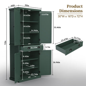 72" Tall Kitchen Pantry Cabinet with Drawer & Adjustable Shelves
