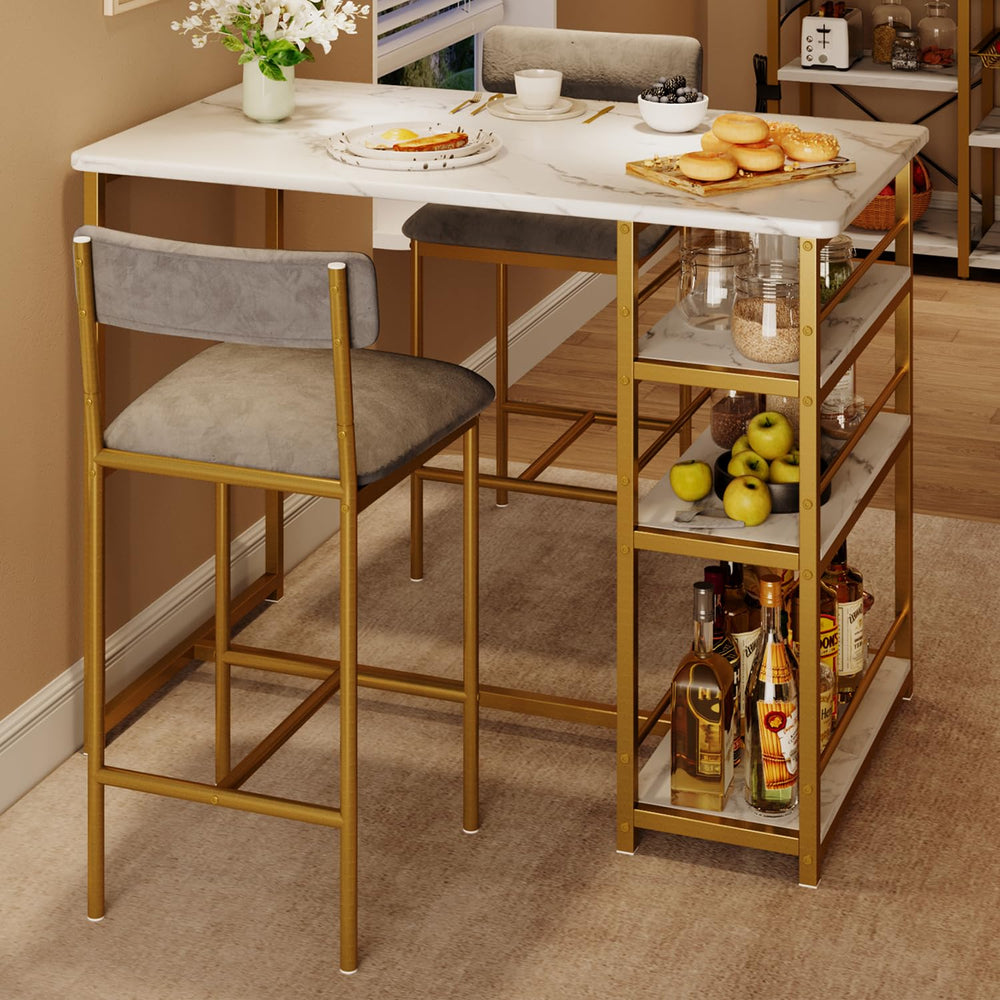 3-Piece Counter Height Dining Table Set with 2 Velvet Bar Stools