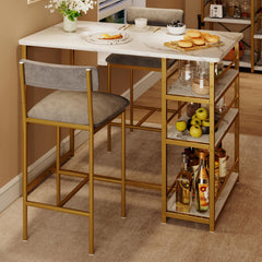 3-Piece Counter Height Dining Table Set with 2 Velvet Bar Stools