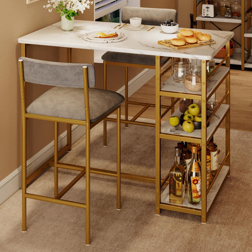 3-Piece Counter Height Dining Table Set with 2 Velvet Bar Stools