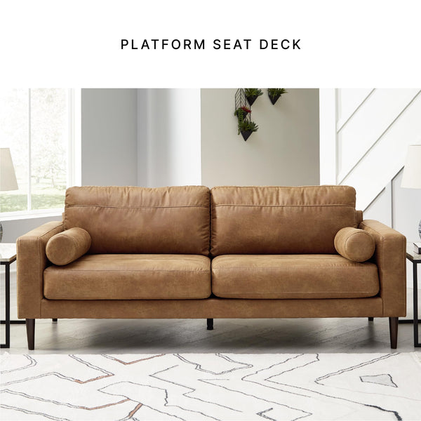 Faux Leather Sofa with Bolster Pillows & Wood Accent Legs, Dark Brown