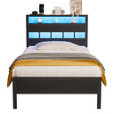Platform Bed Frame with LED Lights & Charging Station