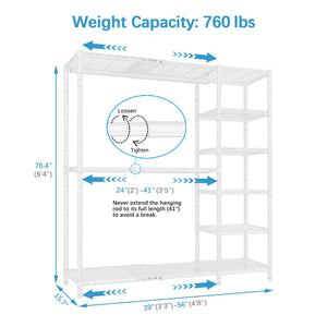 Expandable Freestanding Closet Rack with Shelves and Hanging Rods