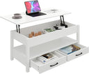 Lift Top Coffee Table with 2 Drawers and Open Shelf